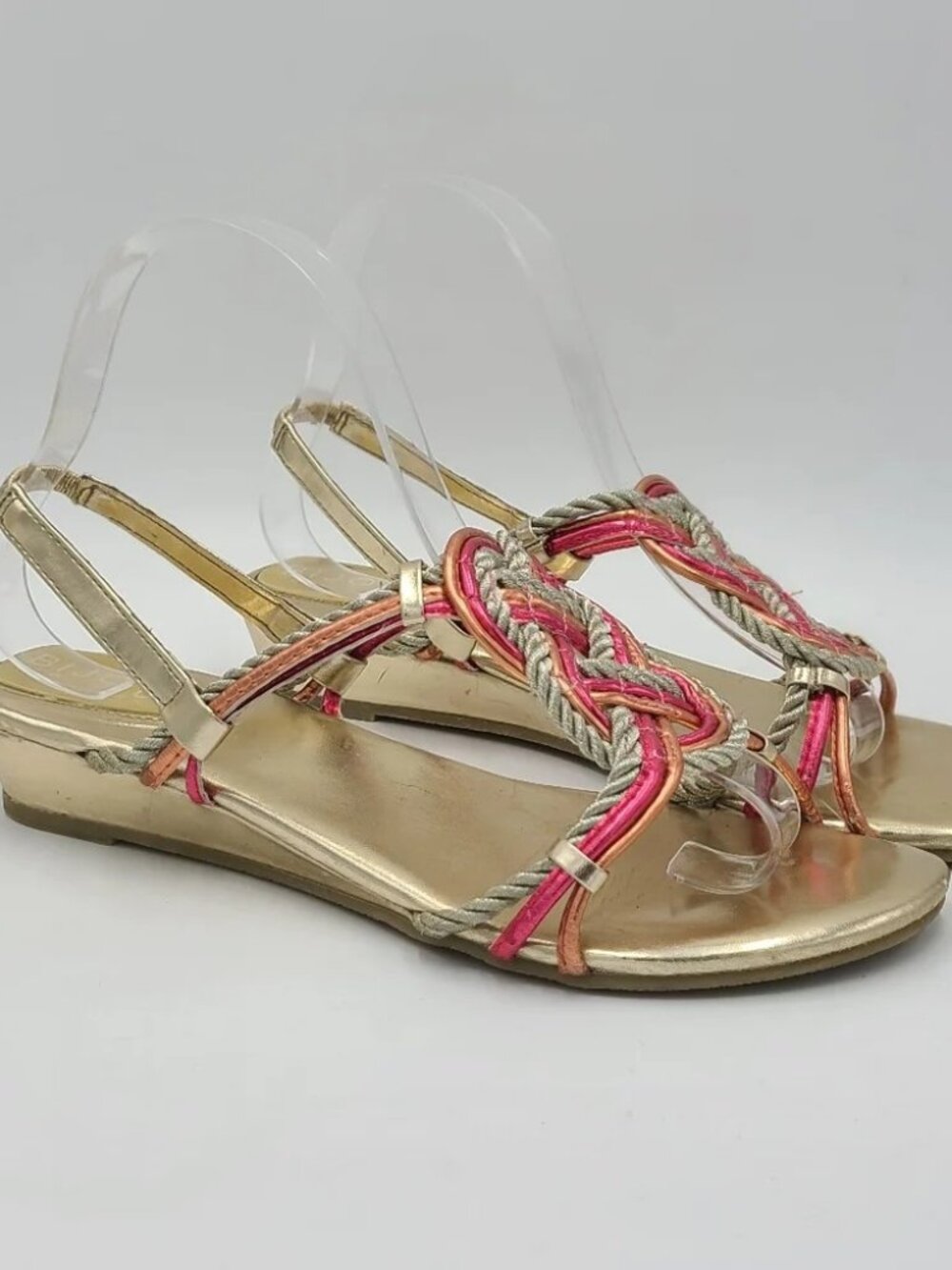 Bijou New York Gold Pink Orange Braided Gladiator Style Sandals 8.5
